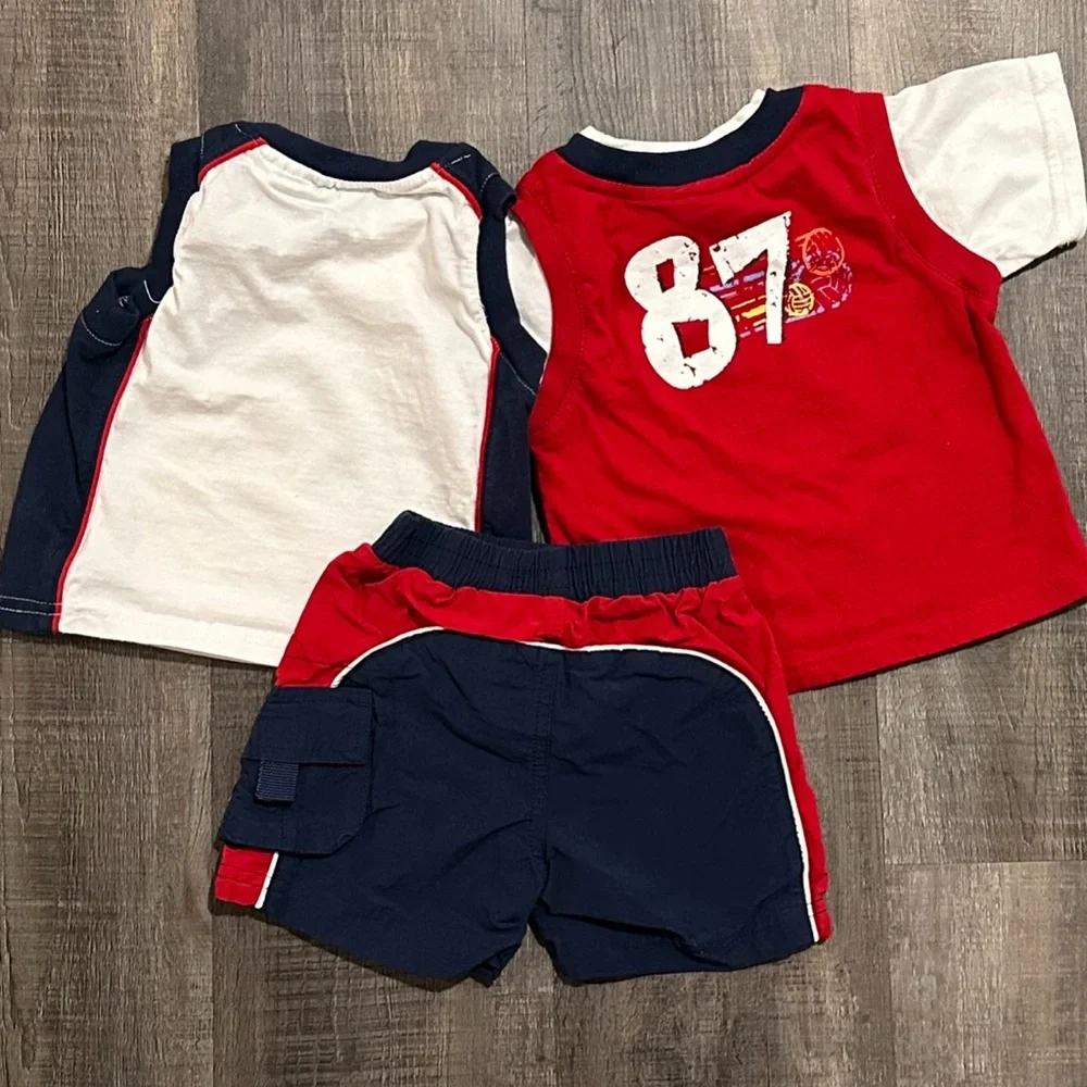 Baby & Toddler Boys Size 12 Months 3-Piece Red & Blue Board Short Swim Set